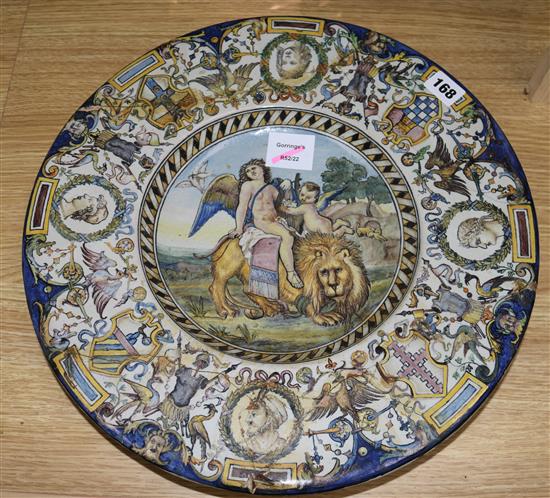 A damaged Majolica charger, possibly Cantagalli
